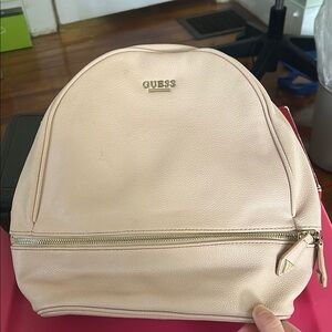 Guess Cream Backpack Smooth Leather-Like Minimalist